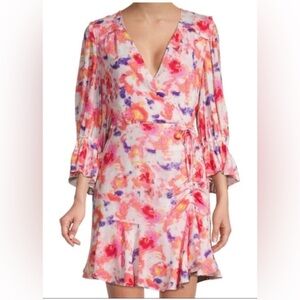 BETSEY JOHNSON Sunset Floral‎ Ruffle Wrap Dress Size 6